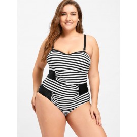 Plus Size Striped Spaghetti Strap Swimwear