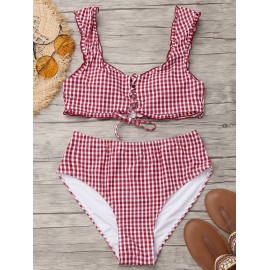 Plus Size Plaid High Cut Bikini