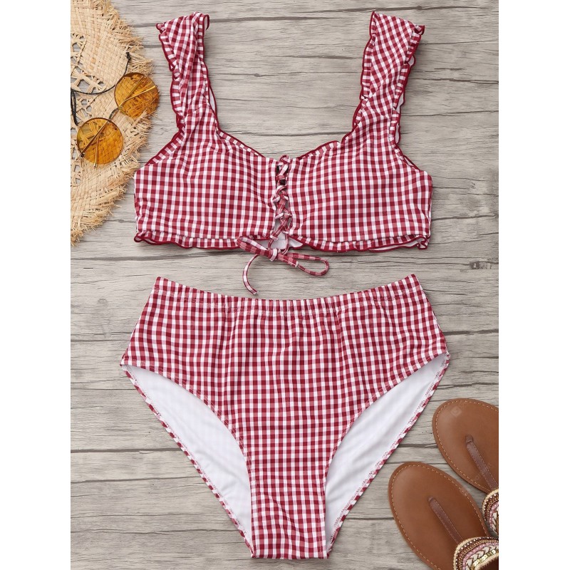 Plus Size Plaid High Cut Bikini