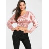 Satin Lace Up Long Sleeve Crop Top