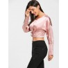 Satin Lace Up Long Sleeve Crop Top