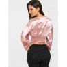 Satin Lace Up Long Sleeve Crop Top