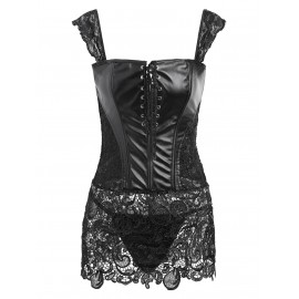 Plus Size Lace Zip Faux Leather Corset