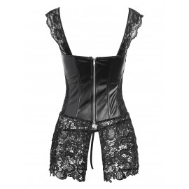 Plus Size Lace Zip Faux Leather Corset