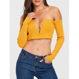 Strapless V Cut Long Sleeve Crop Top