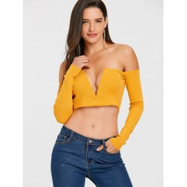 Strapless V Cut Long Sleeve Crop Top