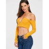 Strapless V Cut Long Sleeve Crop Top