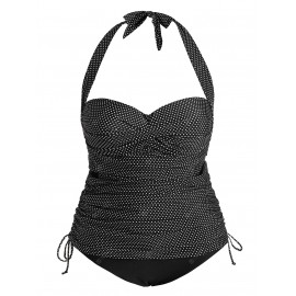 Polka Dot Halter Padded Plus Size Push Up Tankini Swimsuit