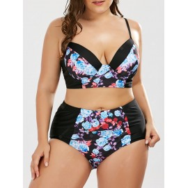 Plus Size Floral Underwire High Waist Bikini Set