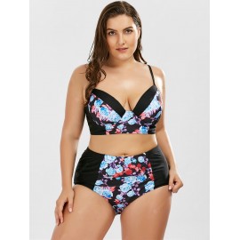 Plus Size Floral Underwire High Waist Bikini Set