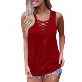 Women V-neck Cross Strap Off-shoulder Sleeveless Vest