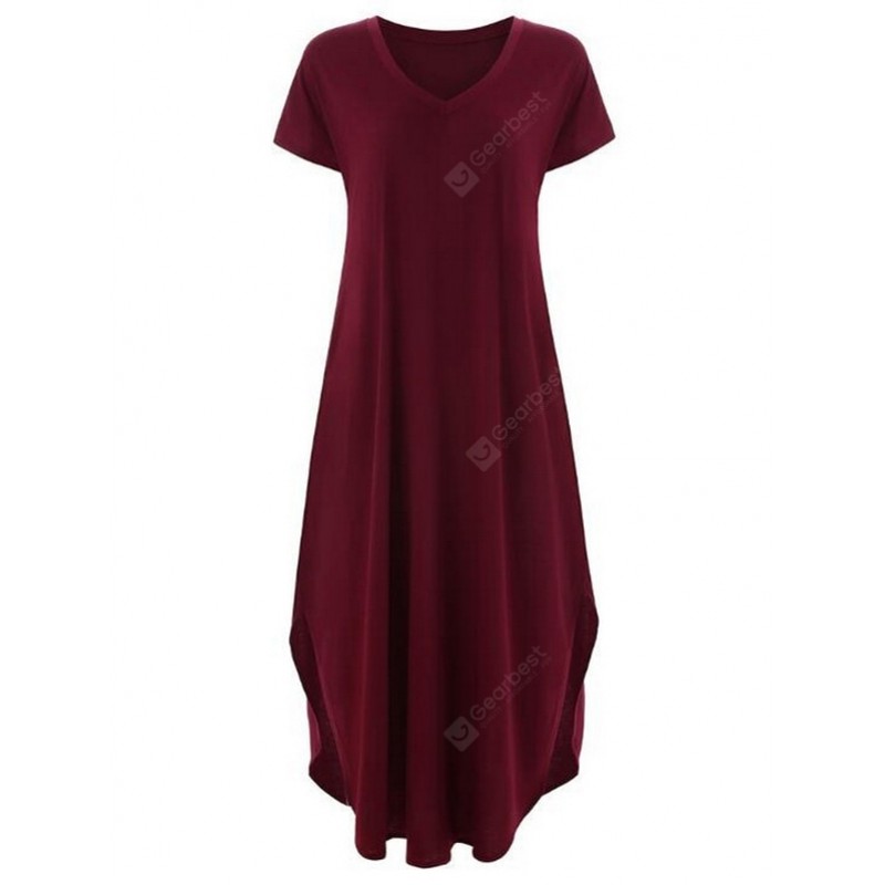 Women Long Dress Sexy Split V-neck