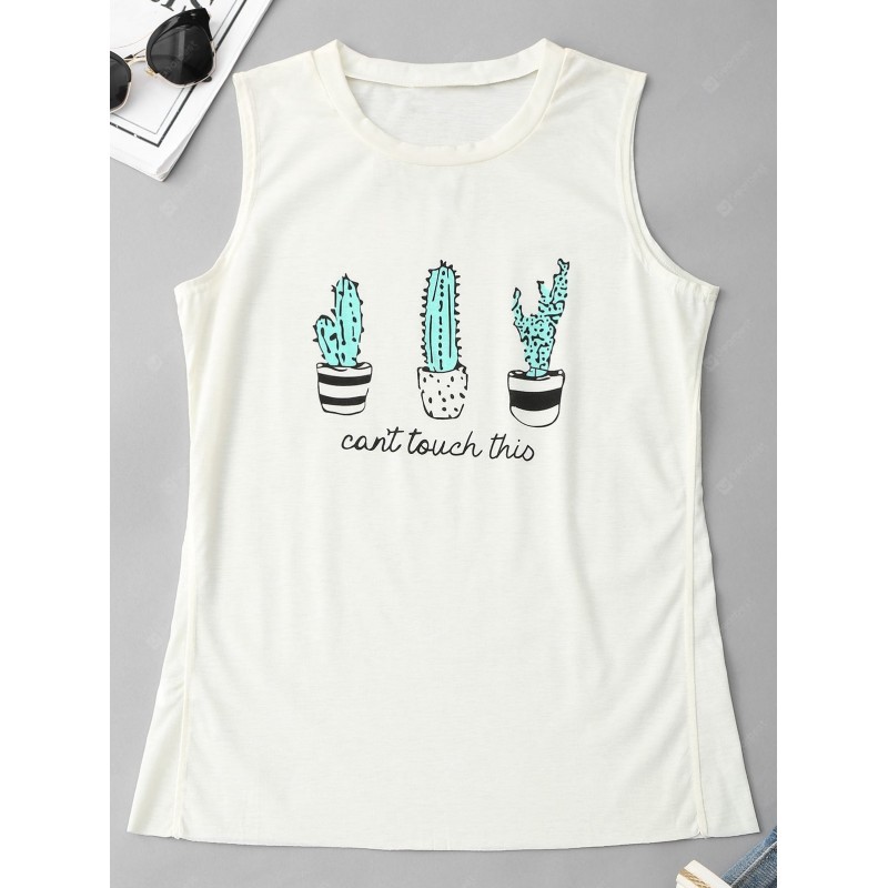 Round Collar Cacti Print Tank Top