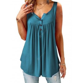 Women Tank Tops Button Solid Color Slip