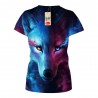 Round Collar Short Sleeve Wolf Print Women T-shirt