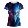 Round Collar Short Sleeve Wolf Print Women T-shirt