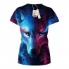 Round Collar Short Sleeve Wolf Print Women T-shirt