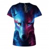 Round Collar Short Sleeve Wolf Print Women T-shirt