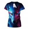 Round Collar Short Sleeve Wolf Print Women T-shirt