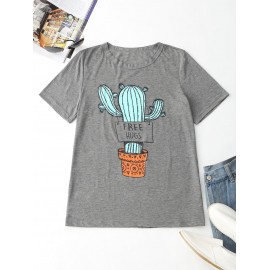 Round Neck Cactus Print Tee