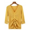 Women's Drawstring Sweater V-neck Button