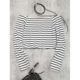 Off Shoulder Striped Knitted Cropped Top