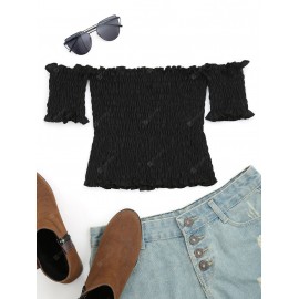 Off Shoulder Smocked Cropped Top