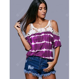 Women's T-shirt Casual Off-shoulder Striped Print Lace Stitching