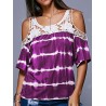 Women's T-shirt Casual Off-shoulder Striped Print Lace Stitching