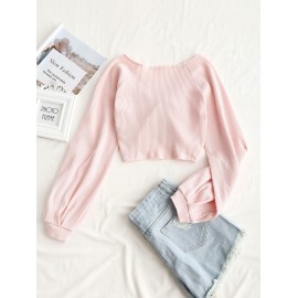 V Neck Raglan Sleeve Knit Top