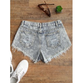 Ripped Frayed Hem Bleach Wash Jean Shorts