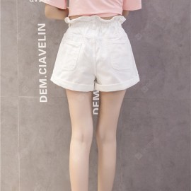 Tall Waist Loose Jean Shorts Show Thin Edge Width Elastic Waist Leg Buds of Pant