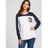 Sequin Pocket Contrast Color Long Sleeve Top