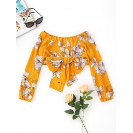 Wrap Floral Bowknot Cropped Top