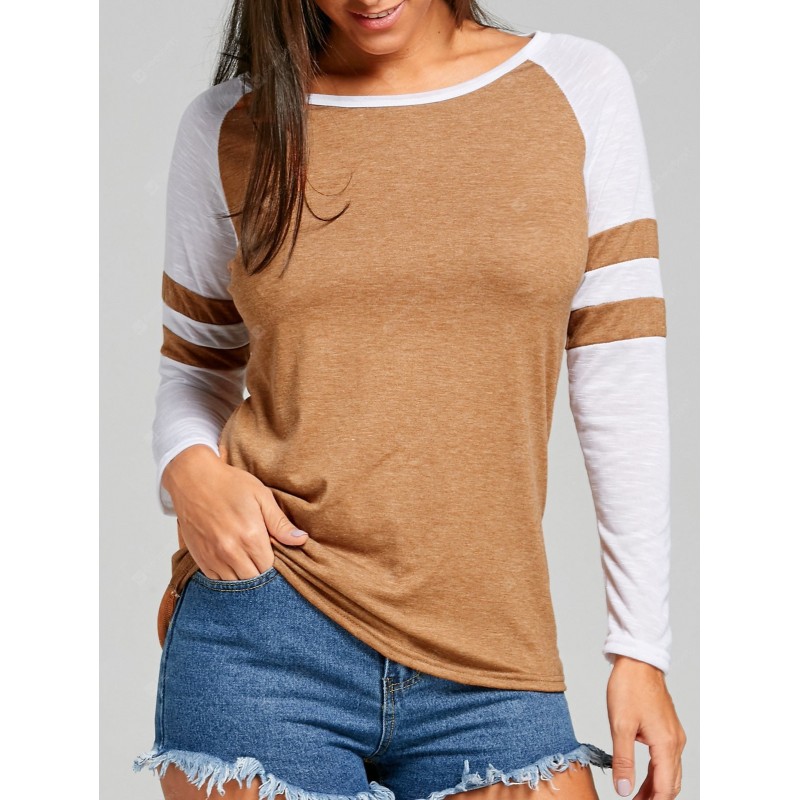 Raglan Long Sleeve Contrast Color Tee