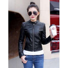 Women Fashion PU Leather Zipper Jacket