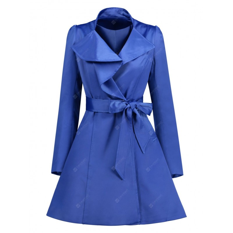 Turn-down Collar Skirted Coat with Belt