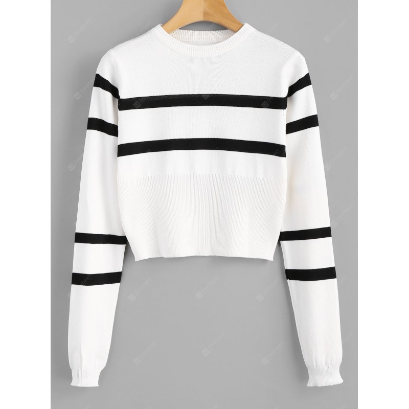 Striped Round Neck Sweater Crop Top