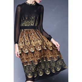 Peacock Print Sheer Swing Dress