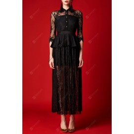 See-Through Lace Maxi Shirt Dress