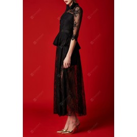 See-Through Lace Maxi Shirt Dress