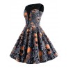 Skull and Floral Print Vintage A Line Dress