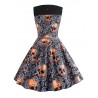 Skull and Floral Print Vintage A Line Dress