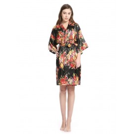 Women'S Floral Satin Kimono Bridesmaid Robe