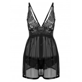 Slit Lace Sheer Slip Babydoll