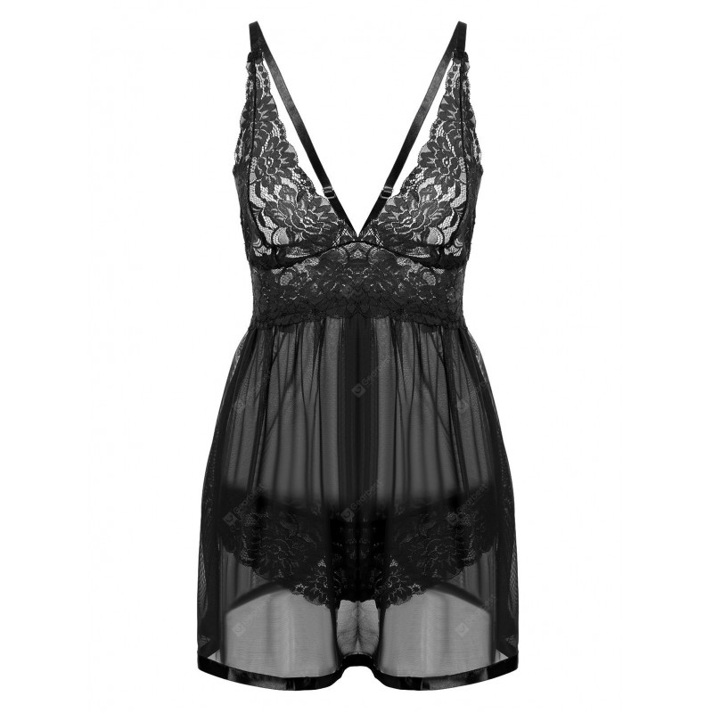 Slit Lace Sheer Slip Babydoll