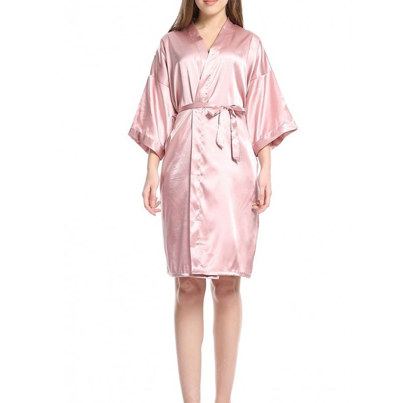 Women'S Colour Satin Kimono Robe