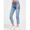 Zipper Fly Floral Embroidered Jeans