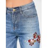 Zipper Fly Floral Embroidered Jeans