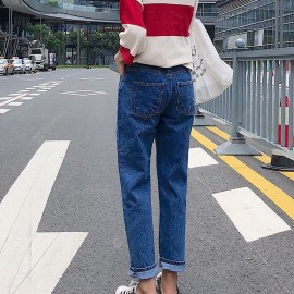 Tall Waist Thin Denim Trousers Female